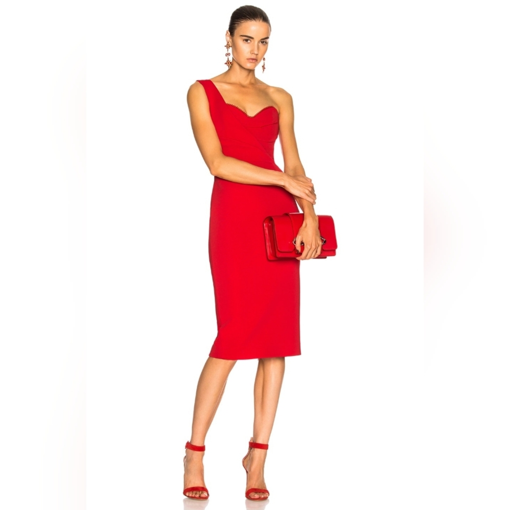 Nicholas the Label Red One Shoulder Bandage Bonded Crepe Midi Dress Size 0